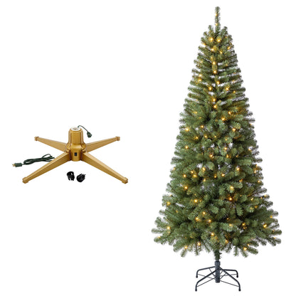 Home Heritage Rotating Tree Stand Base w/7' Brighampton Spruce Christmas Tree
