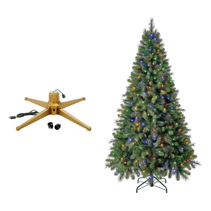 Home Heritage Rotating Tree Stand Base with Cascade Quick Set 7-Ft Pre-Lit Tree
