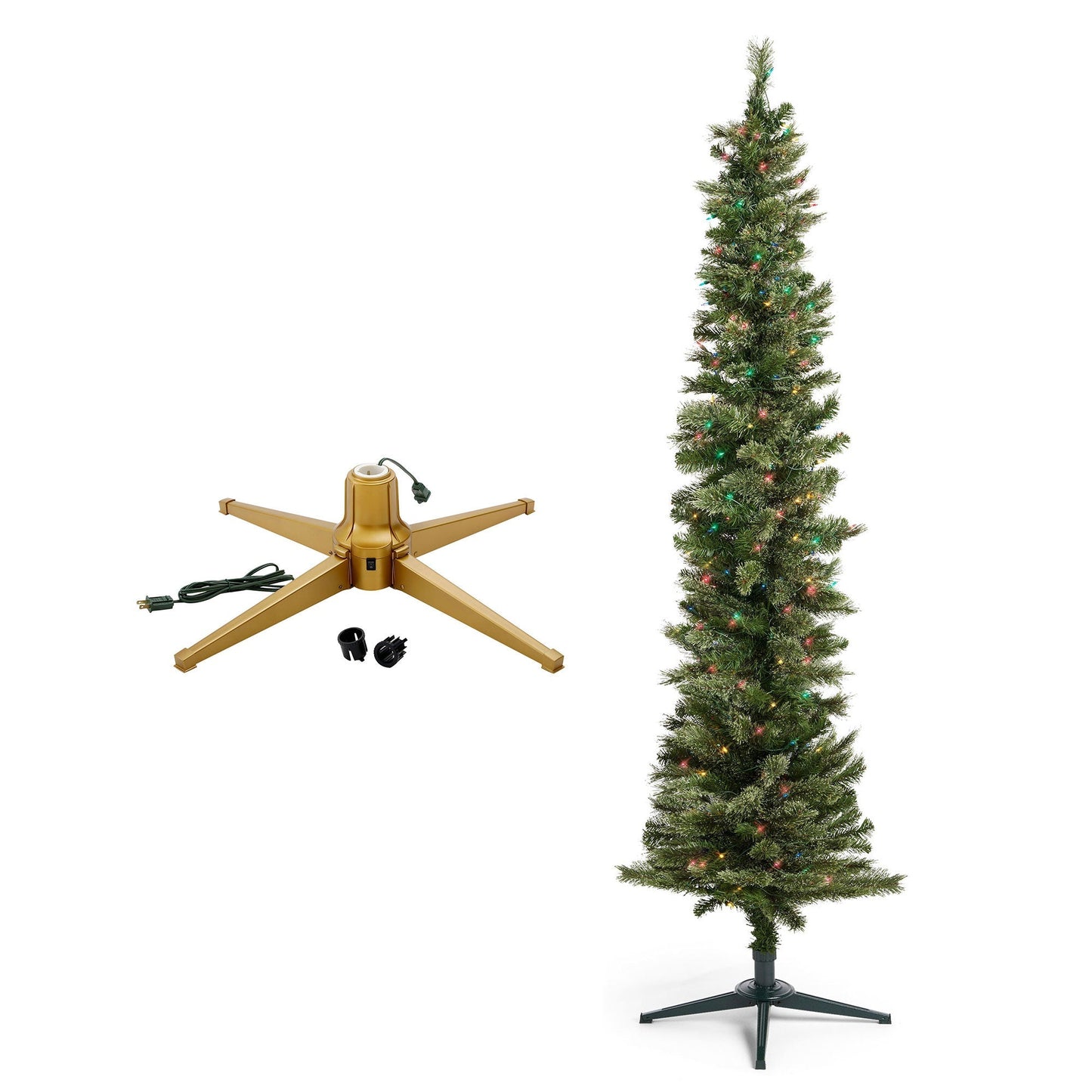 Home Heritage Rotating Tree Stand Base w/Stanley 7' Skinny Pencil Christmas Tree