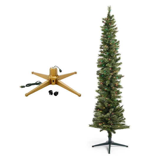 Home Heritage Rotating Tree Stand Base w/Stanley 7' Skinny Pencil Christmas Tree