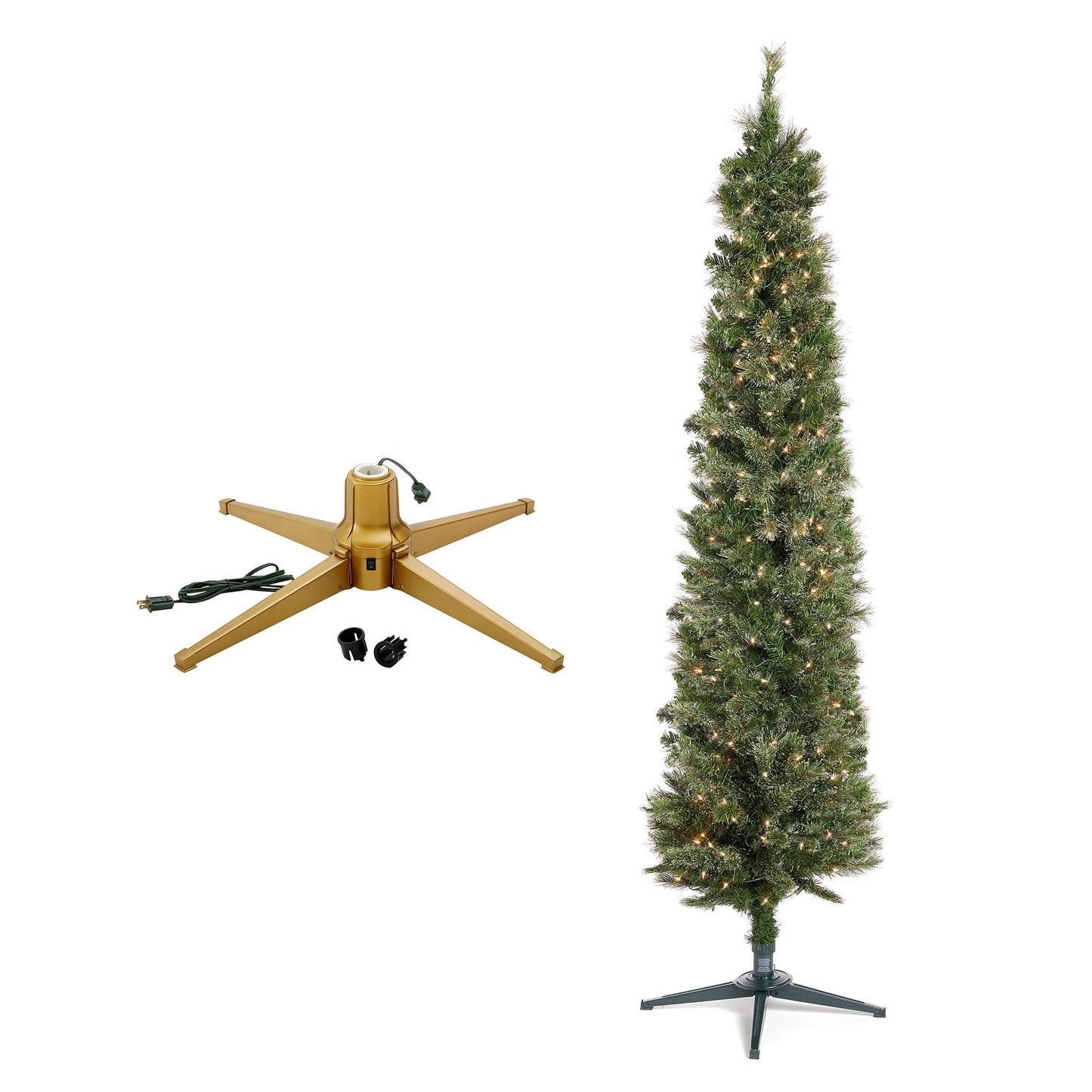 Home Heritage Rotating Tree Stand Base w/Stanley 7' Skinny Pencil Christmas Tree