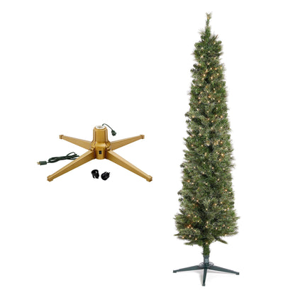 Home Heritage Rotating Tree Stand Base w/Stanley 7' Skinny Pencil Christmas Tree