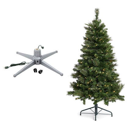 Home Heritage Rotating Tree Stand Base with Cascade Quick Set 5-Ft Pre-Lit Tree