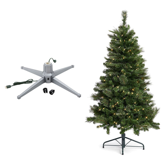 Home Heritage Rotating Tree Stand Base with Cascade Quick Set 5-Ft Pre-Lit Tree
