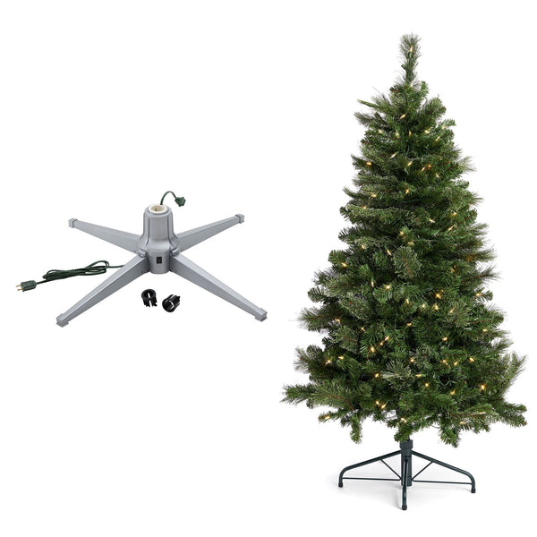Home Heritage Rotating Tree Stand Base with Cascade Quick Set 5-Ft Pre-Lit Tree