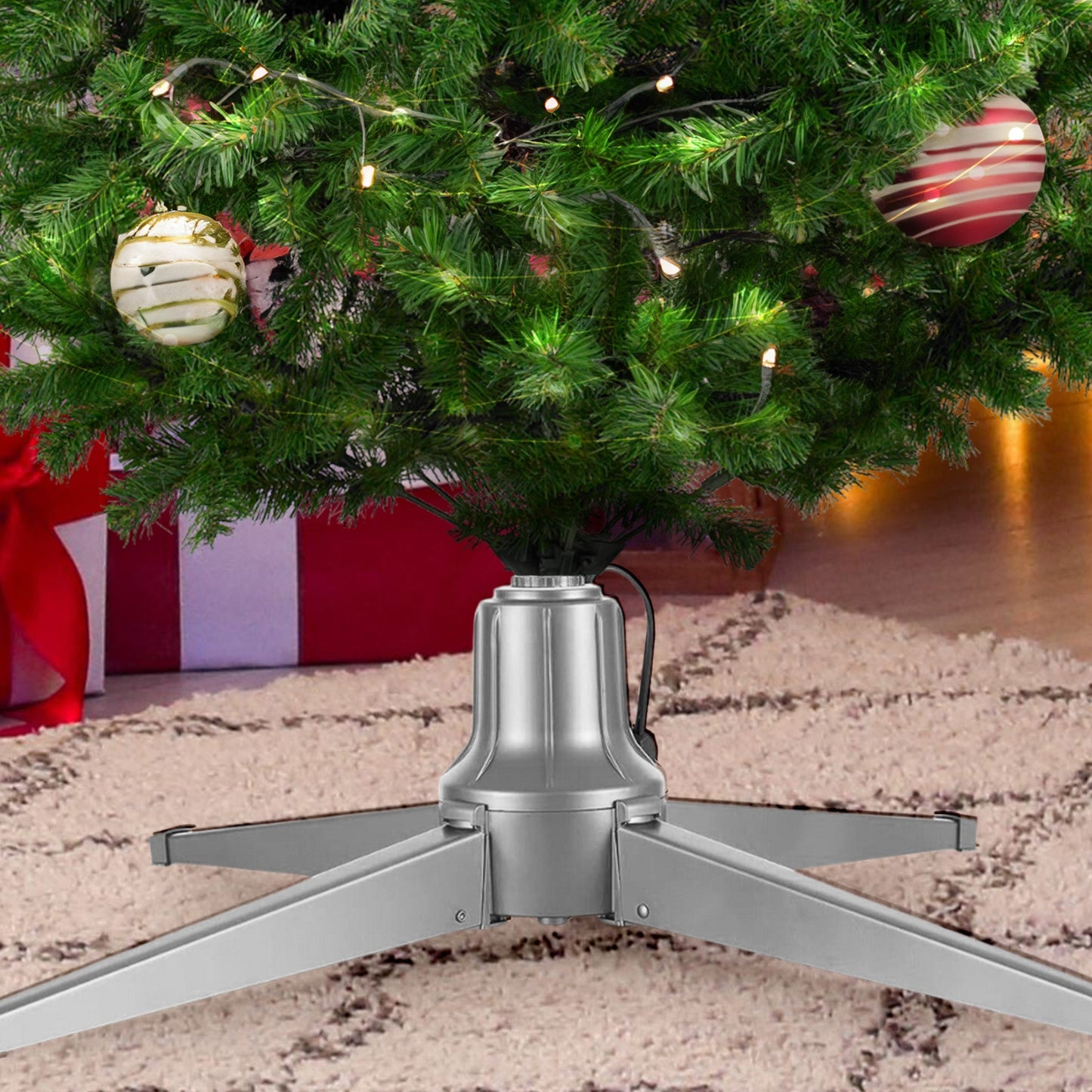 Home Heritage Rotating Tree Stand Base with Cascade Quick Set 7-Ft Pre-Lit Tree