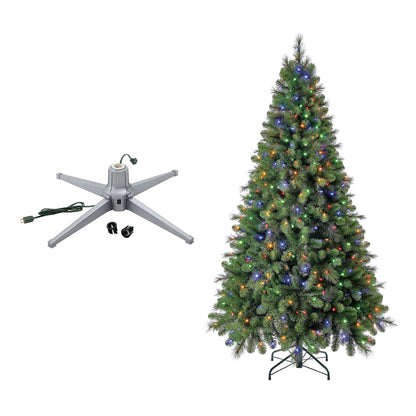 Home Heritage Rotating Tree Stand Base with Cascade Quick Set 7-Ft Pre-Lit Tree