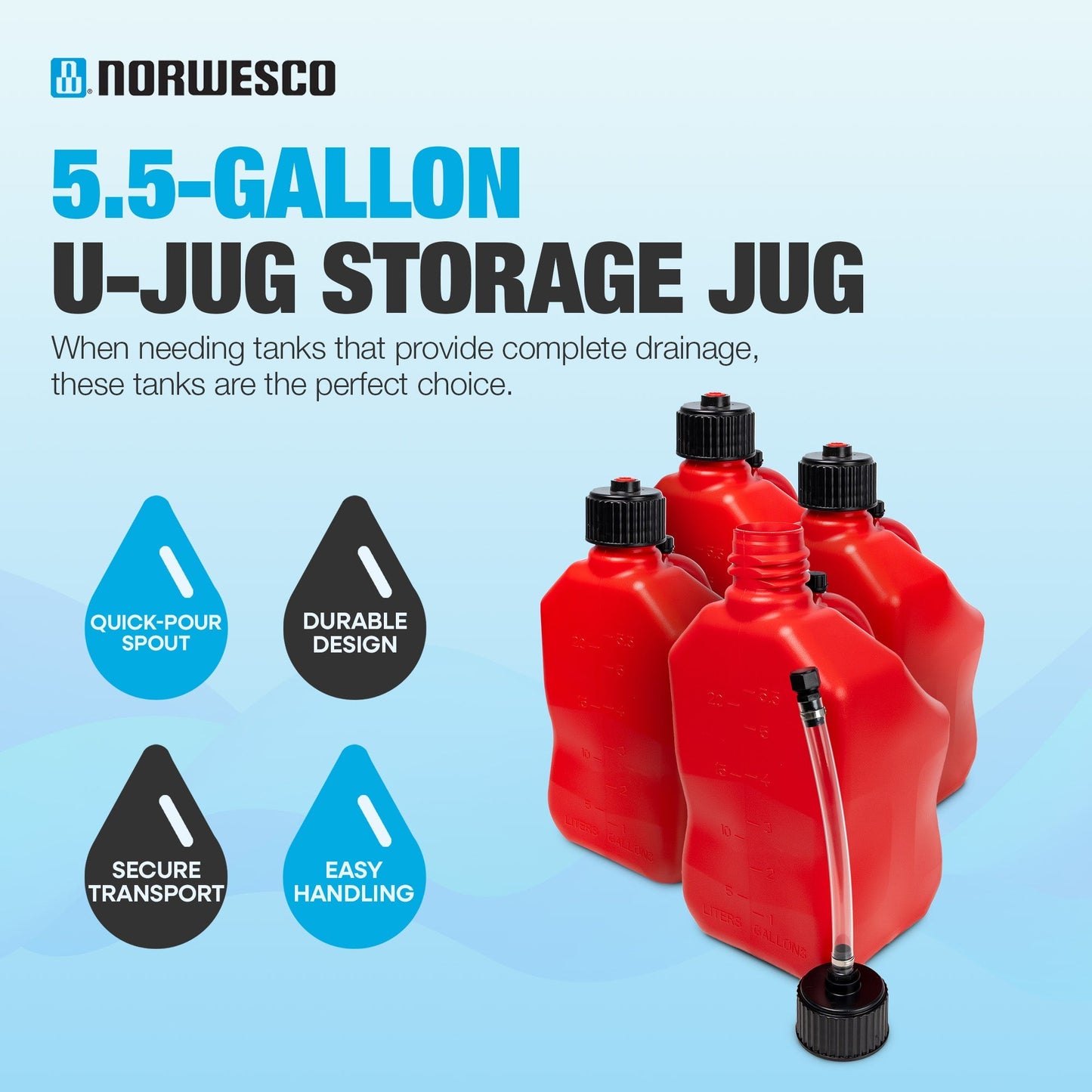 Bushman 4 Pack U-Jug Storage Jug, Portable Plastic Container, 5.5 Gal, Red - Find Fresh Goods