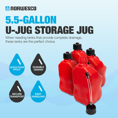 Bushman 4 Pack U-Jug Storage Jug, Portable Plastic Container, 5.5 Gal, Red - Find Fresh Goods