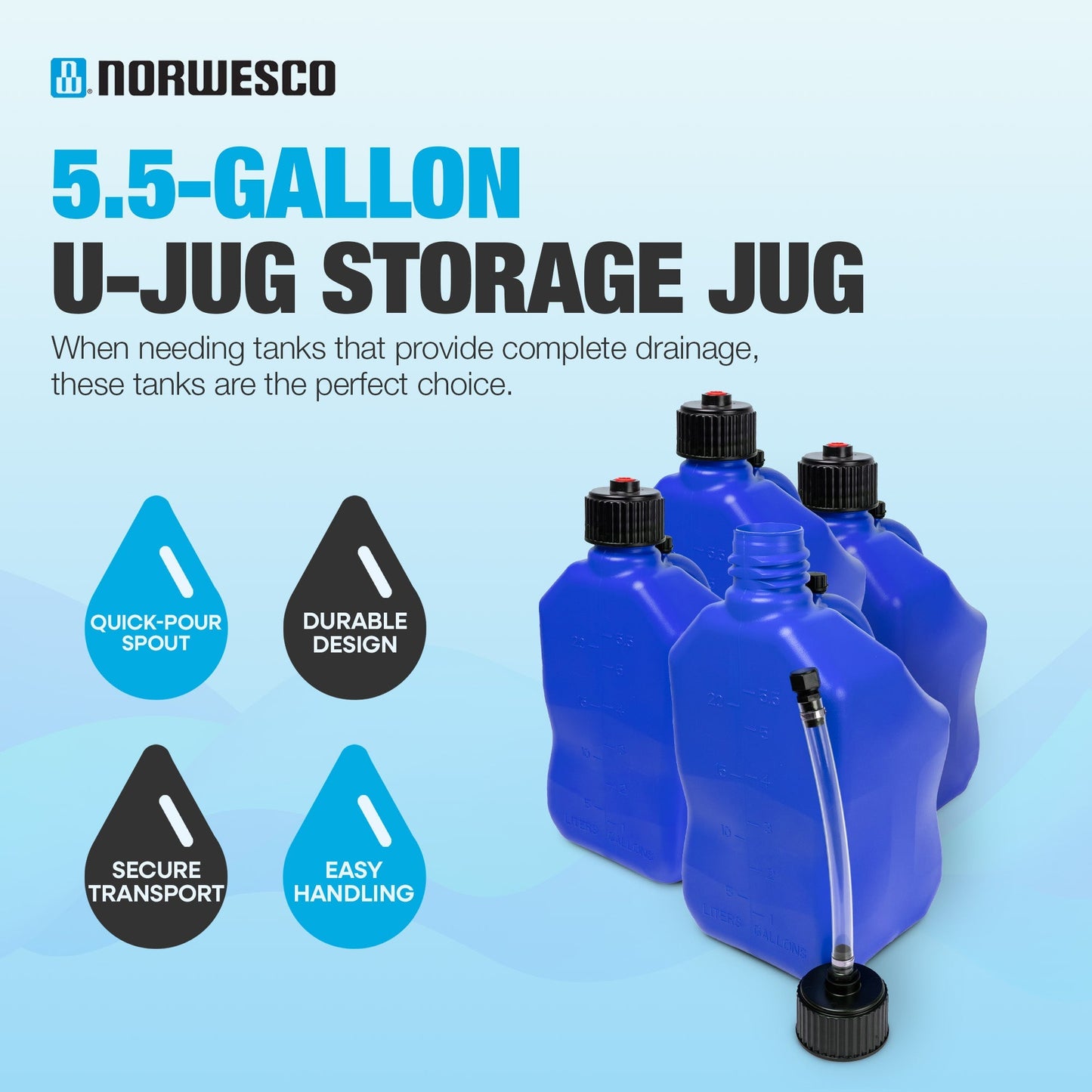 Bushman 4 Pack U-Jug Storage Jug, Portable Plastic Container, 5.5 Gal, Blue - Find Fresh Goods