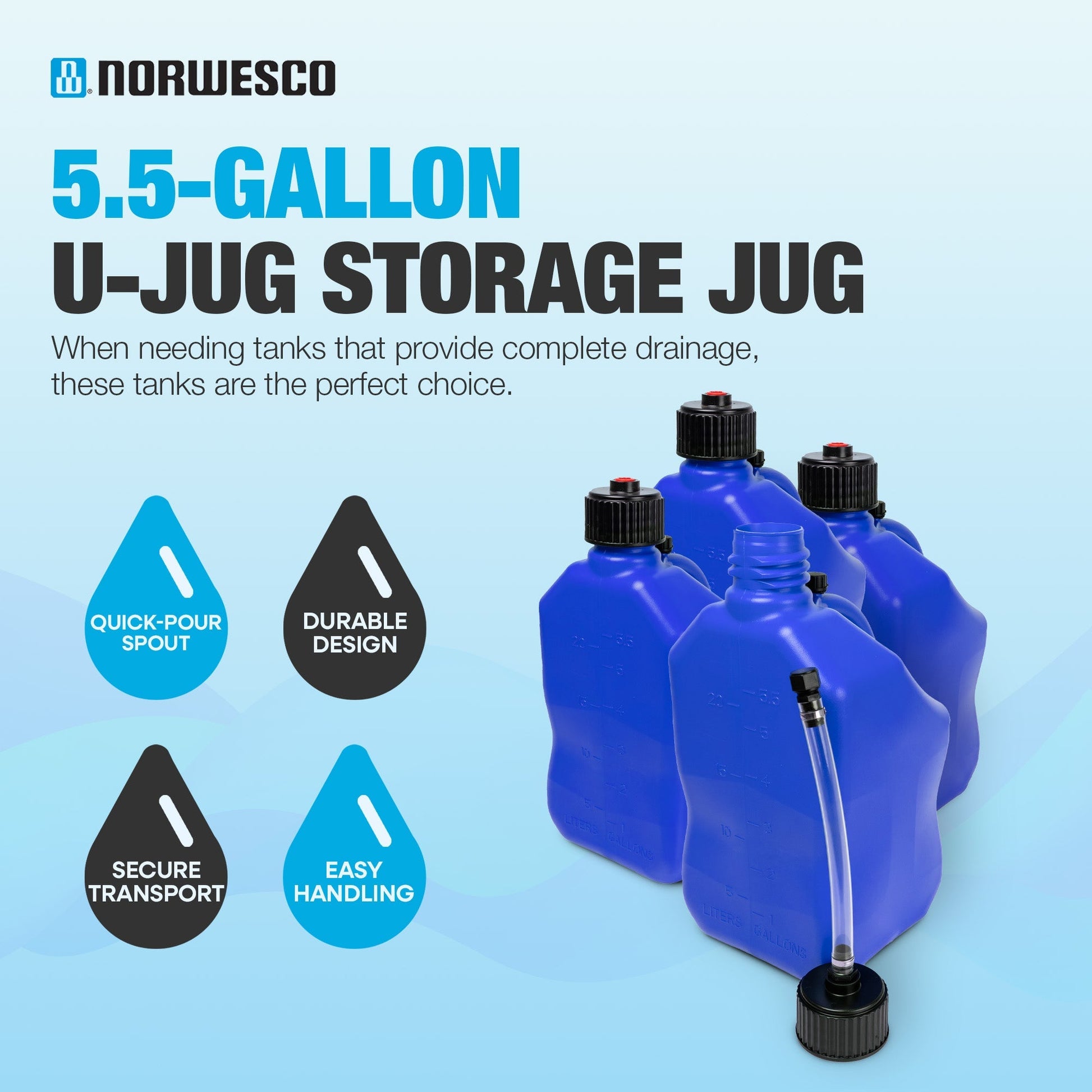 Bushman 4 Pack U-Jug Storage Jug, Portable Plastic Container, 5.5 Gal, Blue - Find Fresh Goods