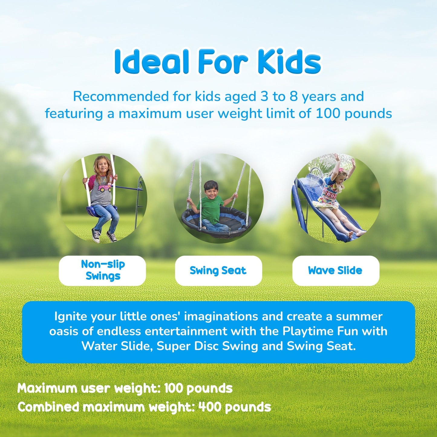 XDP Recreation Playtime Fun with Water Slide, Super Disc Swing and Swing Seat