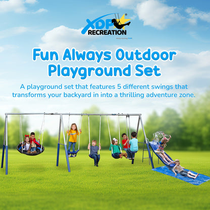 XDP Recreation Fun Always Outdoor Playground with Water Slide & Super Disc Swing