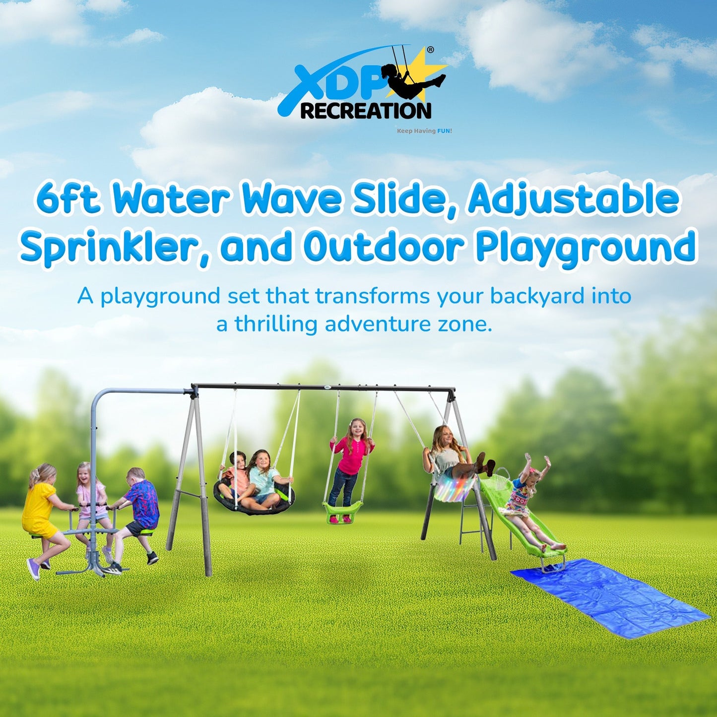 XDP Recreation Playground Park with Water Slide and Triple Fun Go Round