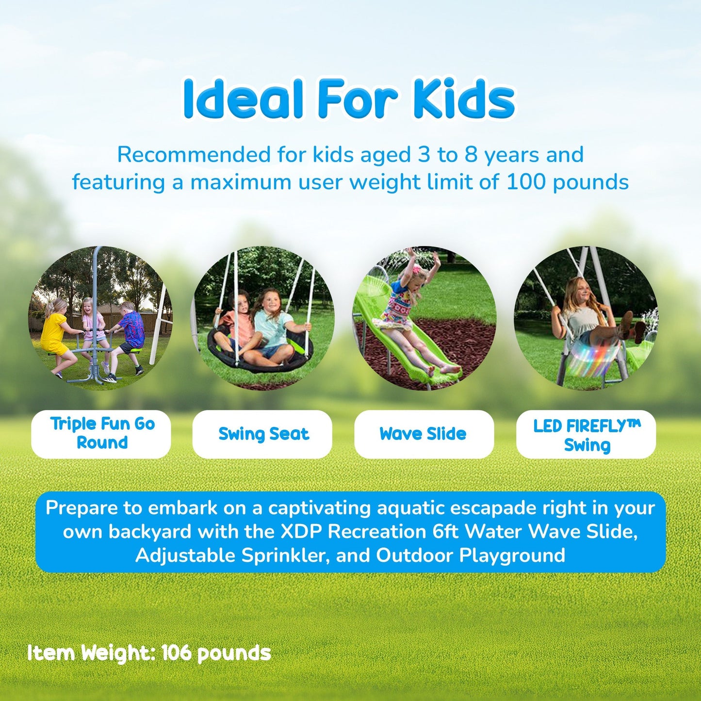 XDP Recreation Playground Park with Water Slide and Triple Fun Go Round