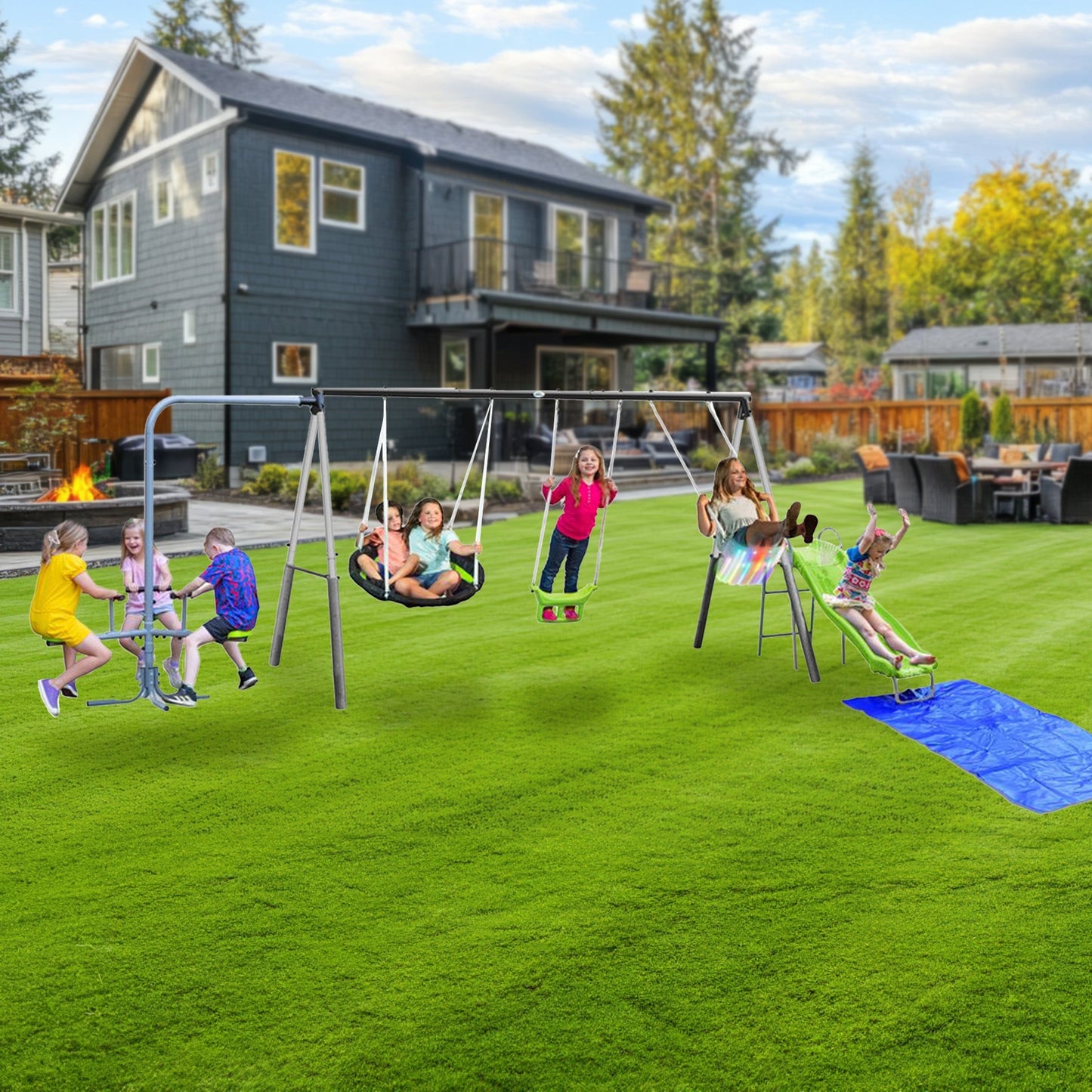 XDP Recreation Playground Park with Water Slide and Triple Fun Go Round