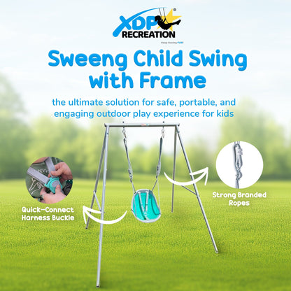 XDP Recreation Sweeng Child Swing with Frame, Portable Backyard Play Set, Aqua