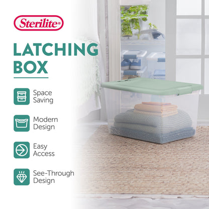 Sterilite 18 Pack 64 Qt Latching Box, Plastic Storage Bin with Lid, Mindful Mint