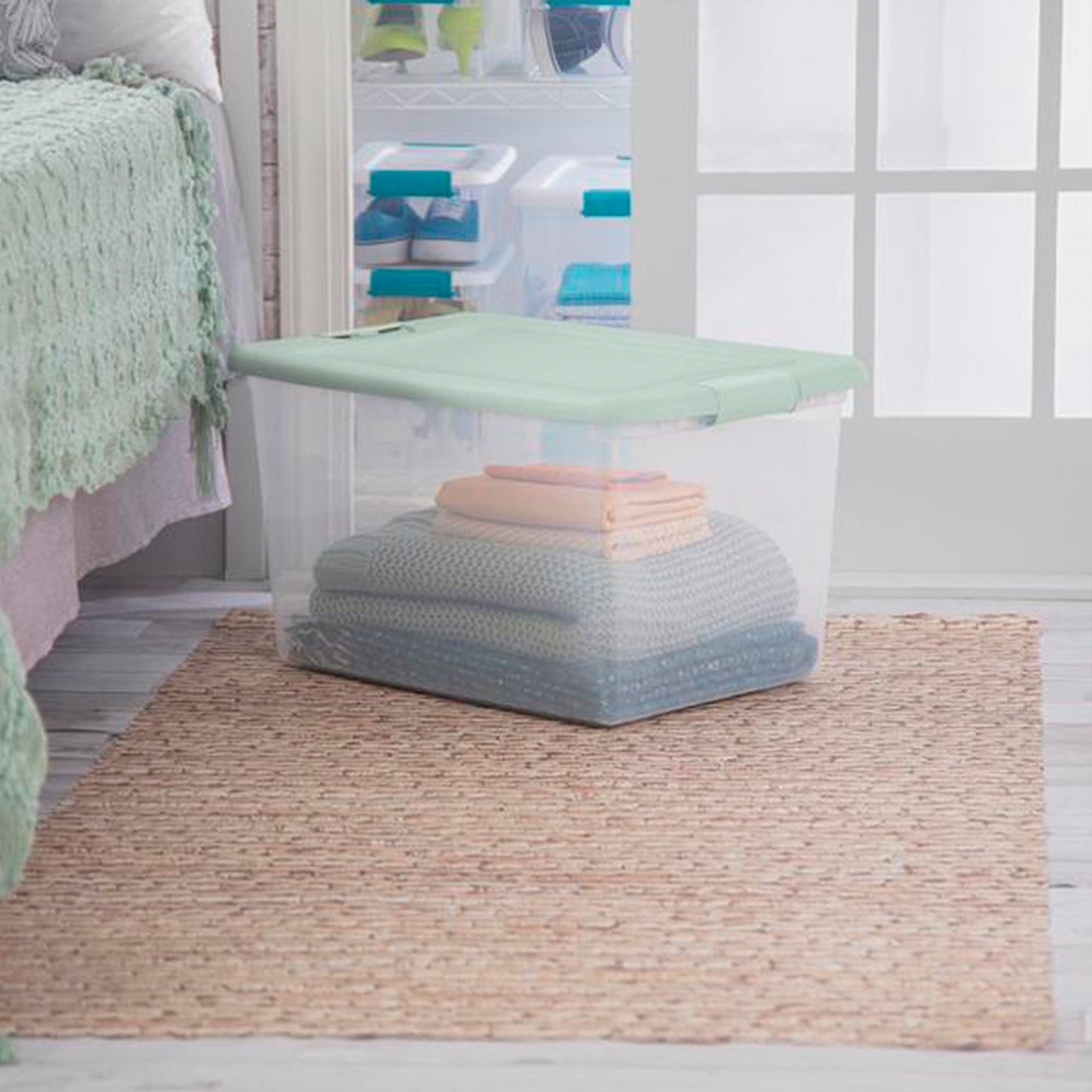 Sterilite 18 Pack 64 Qt Latching Box, Plastic Storage Bin with Lid, Mindful Mint