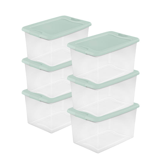 Sterilite 6 Pack 64 Qt Latching Box, Plastic Storage Bin with Lid, Mindful Mint