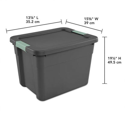 Sterilite 6Pk Latch Tote, Stackable Plastic Storage Container, 12Gal, Gray/Green