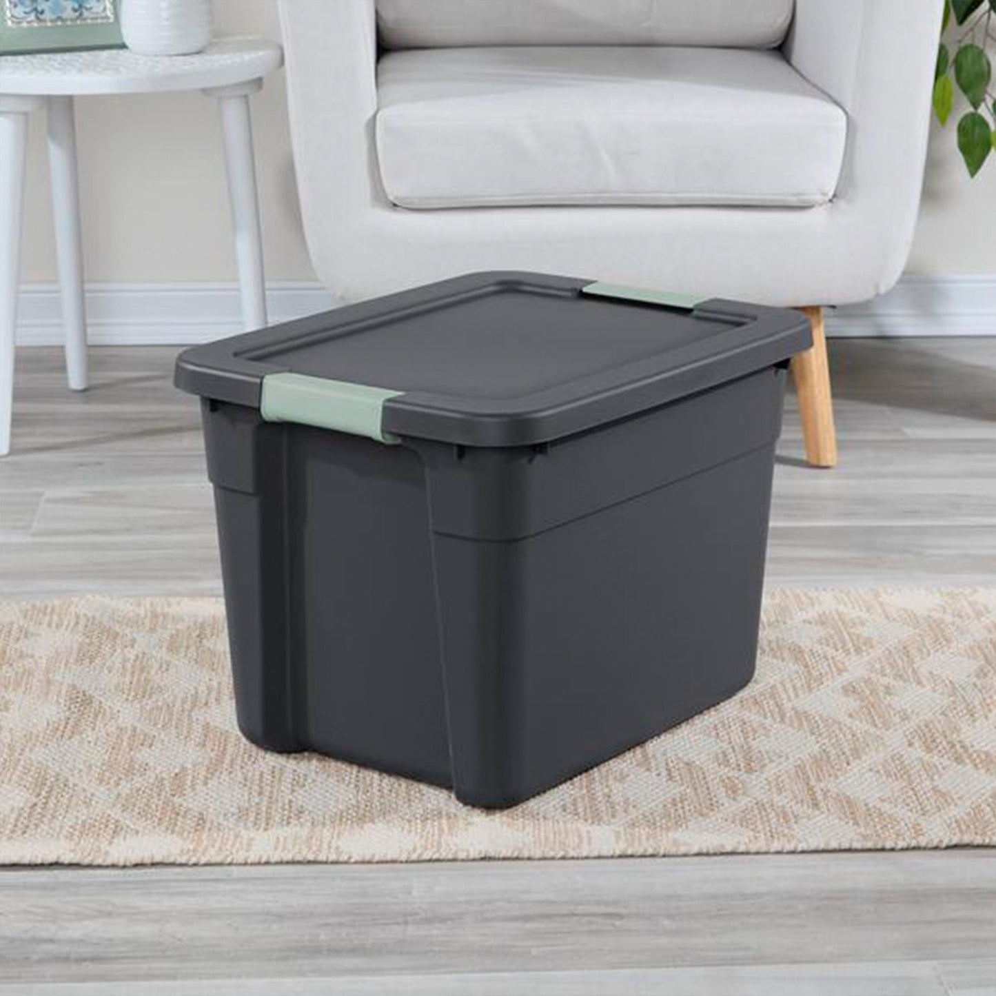 Sterilite 6Pk Latch Tote, Stackable Plastic Storage Container, 12Gal, Gray/Green