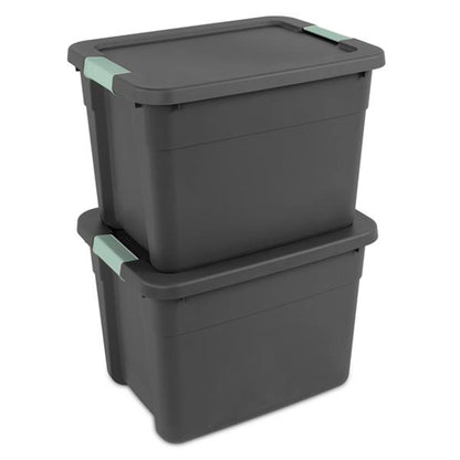 Sterilite 6Pk Latch Tote, Stackable Plastic Storage Container, 12Gal, Gray/Green