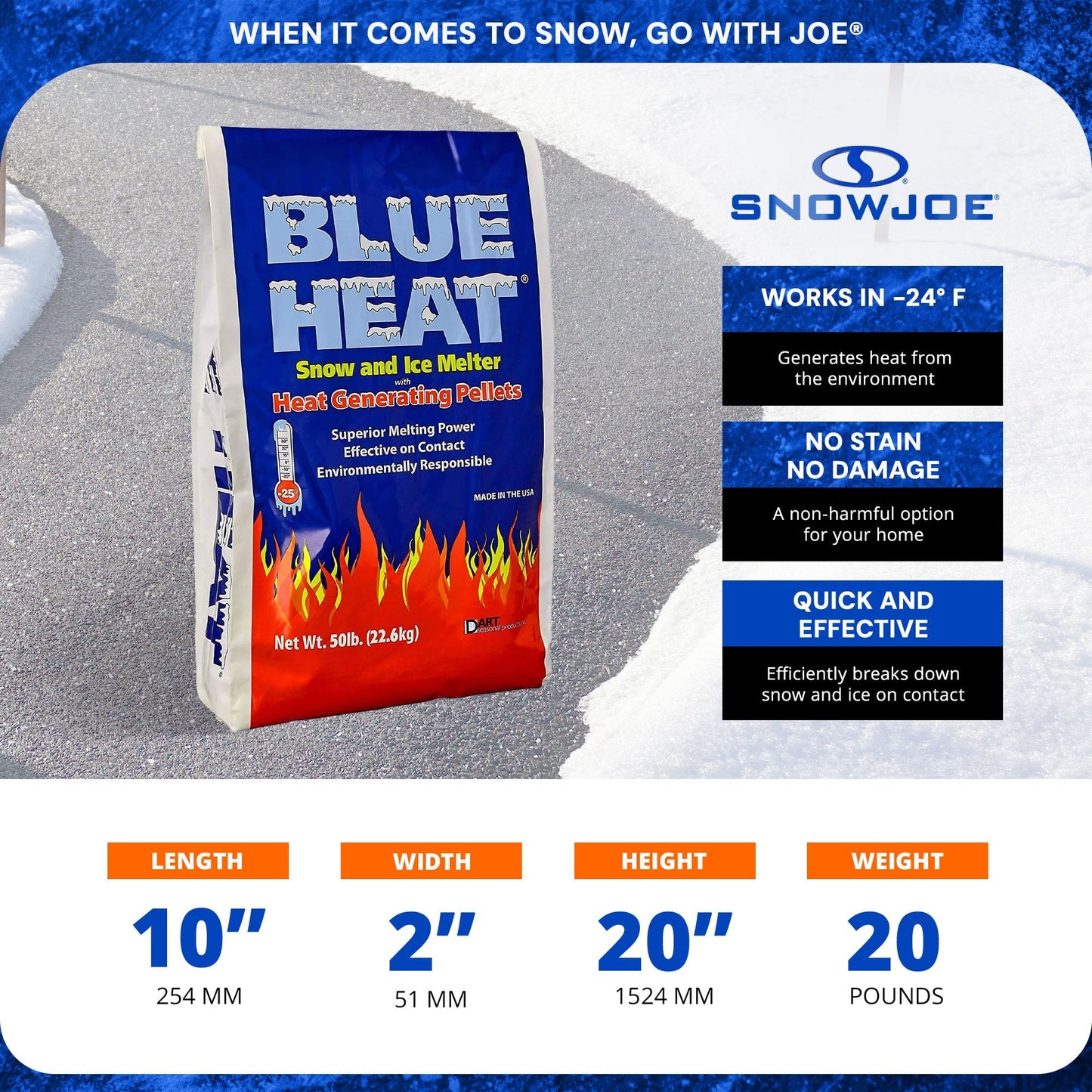 Snow Joe Blue Heat Snow & Ice Melter, Heat Pellet, Non-Staining, 20 lb, AZ-BH-20