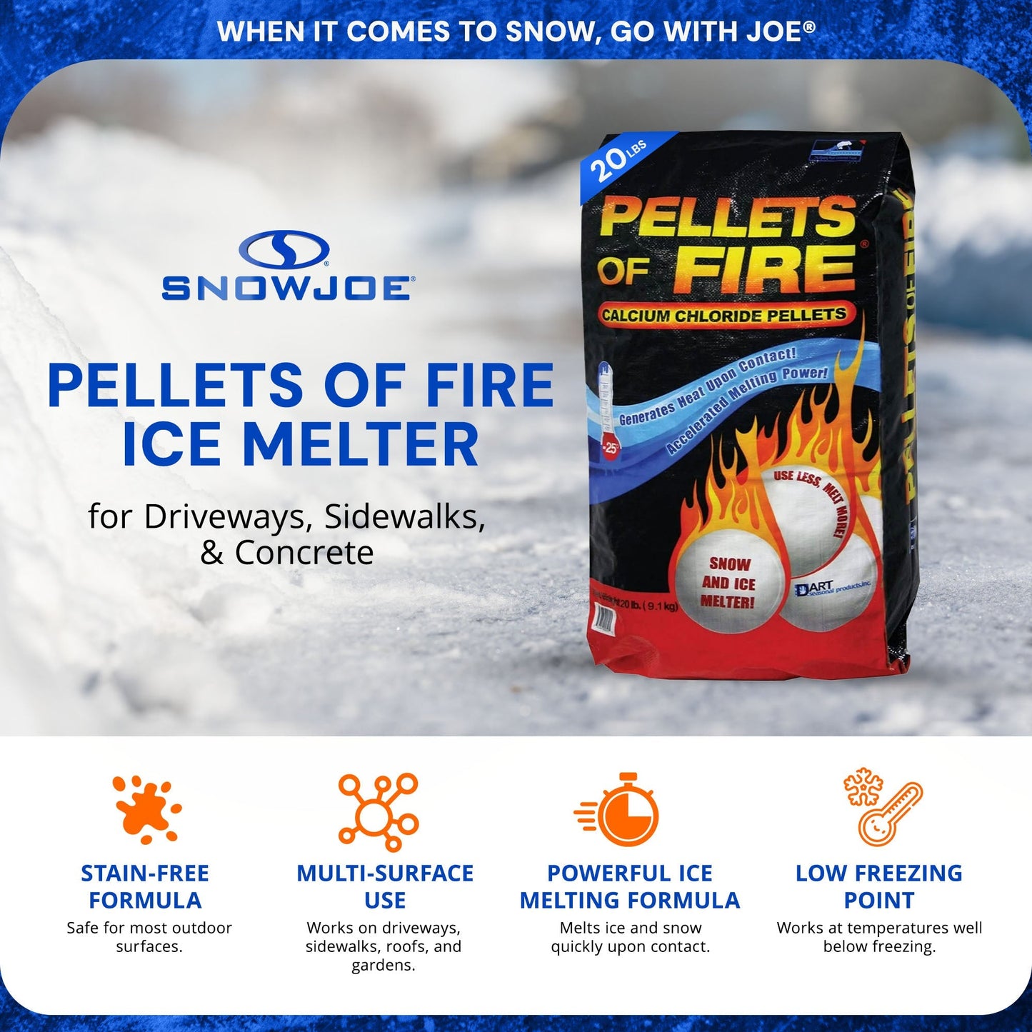 Snow Joe Pellets of Fire Ice Melter, Driveways, Sidewalks, Concrete, 20 lb, CP20