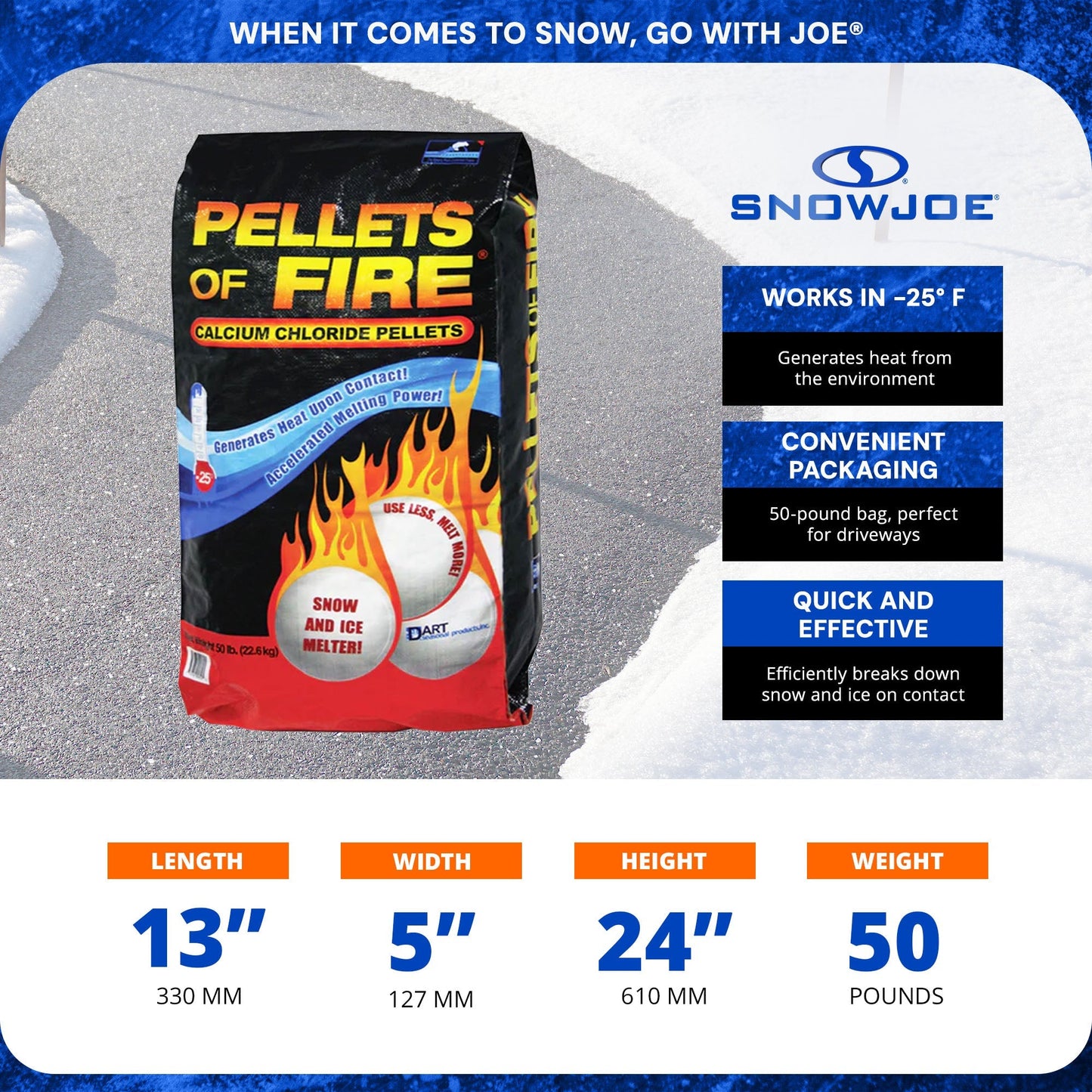Snow Joe Pellets of Fire Ice Melt for Driveways and Sidewalks, 50 lbs, AZ-PF-50