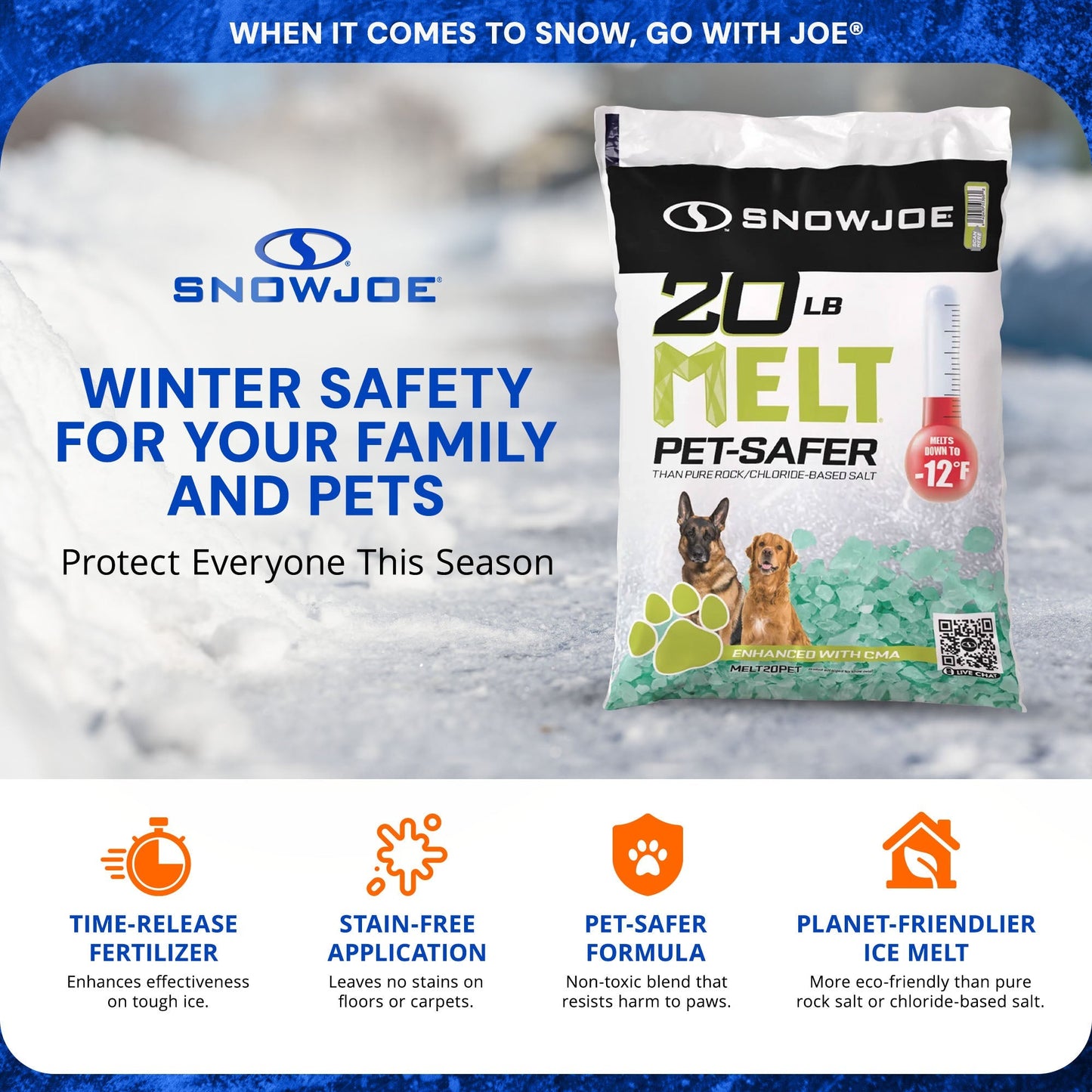 Snow Joe Pet-Safer Ice Melt Blend, Safe for Concrete/Sidewalks, 20 lb, MELT20PET