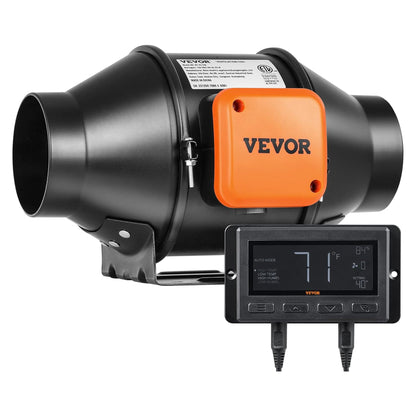 Vevor Inline Duct Fan w/Temperature and Humidity Controller for Hydroponics, 4"