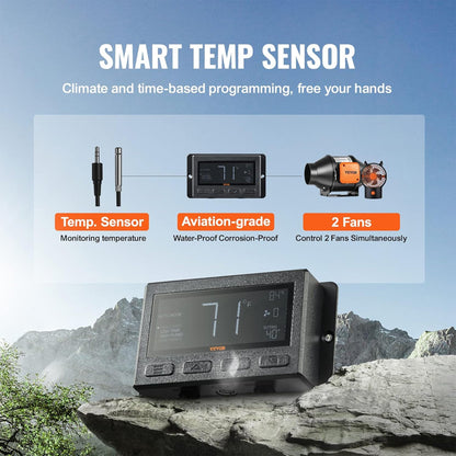 Vevor Inline Duct Fan w/Temperature and Humidity Controller for Hydroponics, 4"