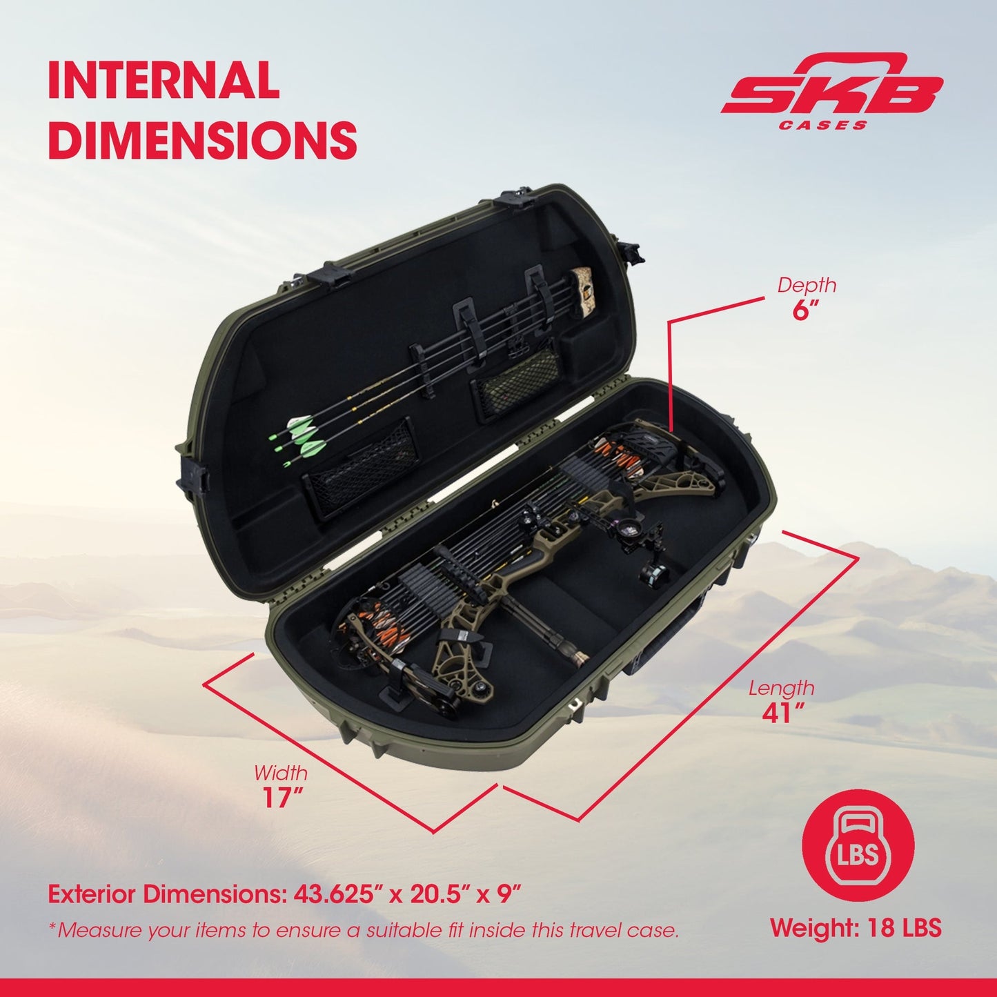SKB Hard Protective Storage Case, Archery Bow & Arrow iSeries Shaped Case, Green