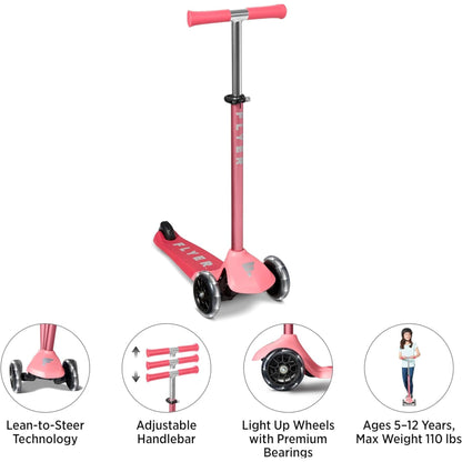 Radio Flyer Kids Scooter, Flyer Glider Pro Ride On Toy w/ Light Up Wheels, Pink