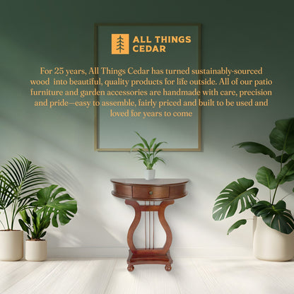 All Things Cedar Wood Half Moon Harp Accent Storage Drawer Console Table, Cherry