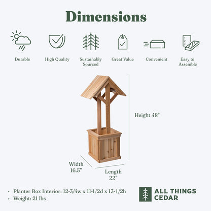 All Things Cedar 4-Ft Outdoor Wishing Well Planter Box for Flowers and Plants