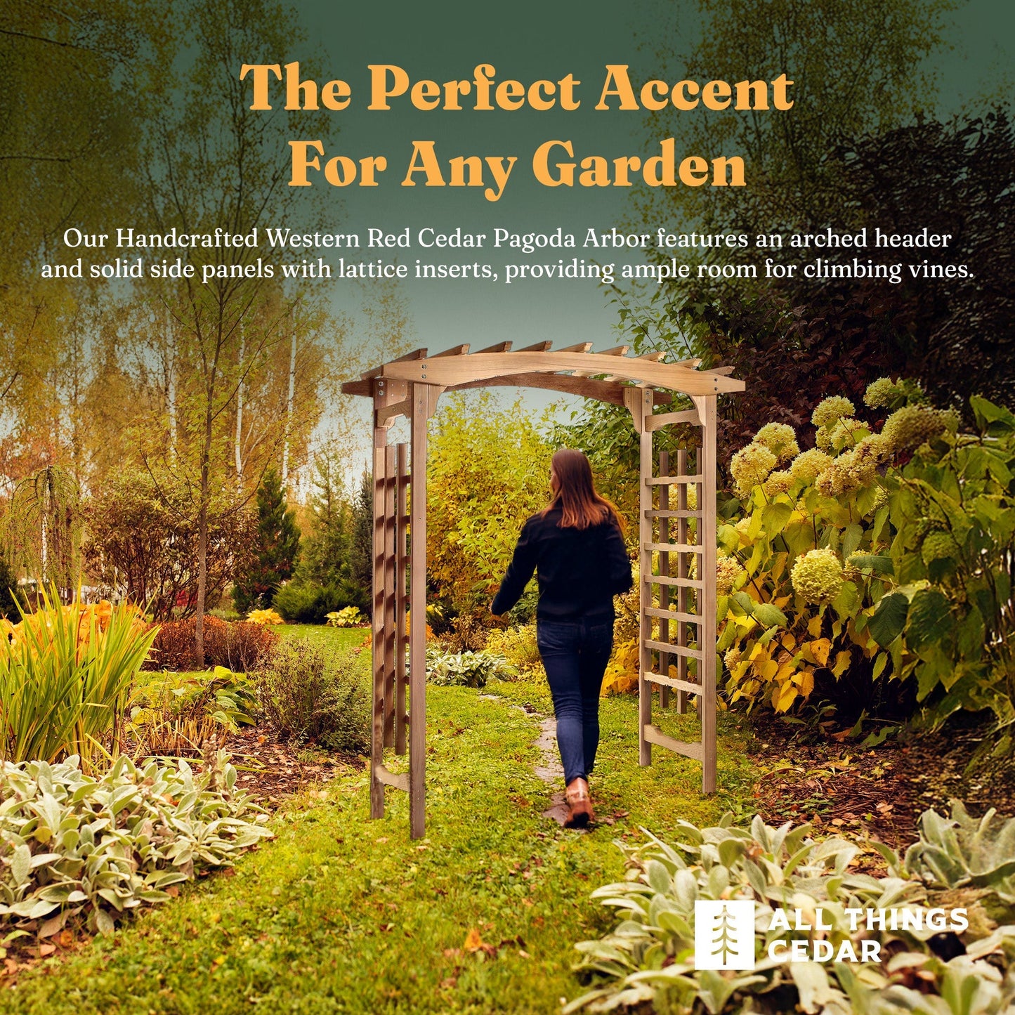 All Things Cedar 6-Foot Pagoda Arbor Garden Arch Trellis for Climbing Plants