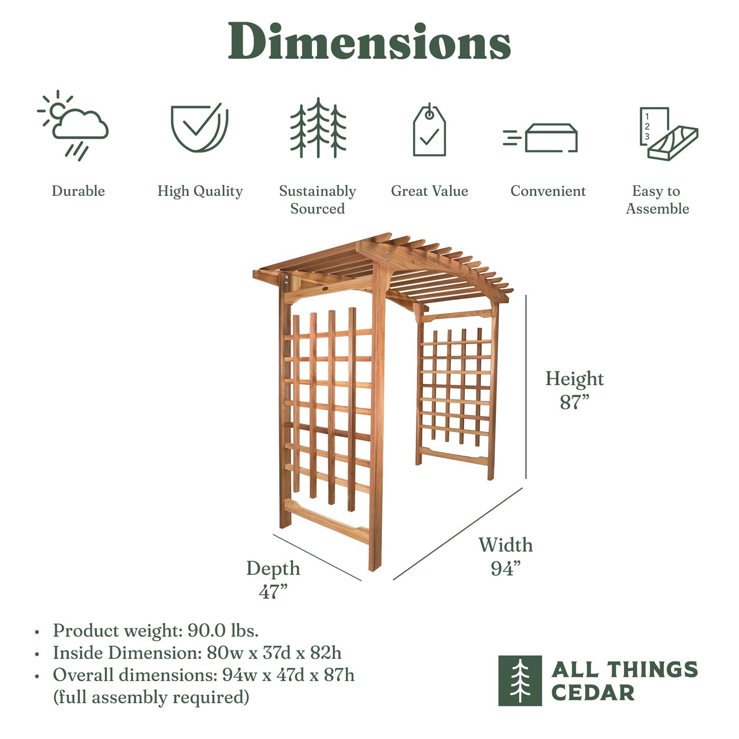 All Things Cedar 8-Foot Pagoda Arbor Garden Arch Trellis for Climbing Plants