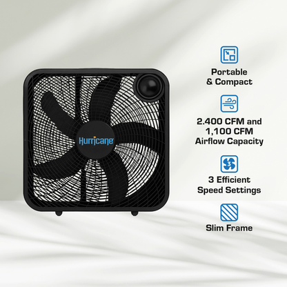 Hurricane 20 Inch Classic Series Floor Box Fan with 3 Speed Settings, Black