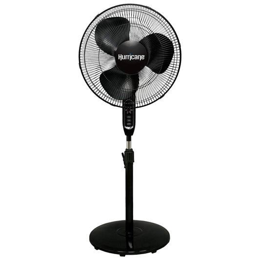 Hurricane Supreme 16" 3 Speed Oscillating Stand Pedestal Fan with Remote, Black