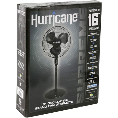 Hurricane Supreme 16" 3 Speed Oscillating Stand Pedestal Fan with Remote, Black