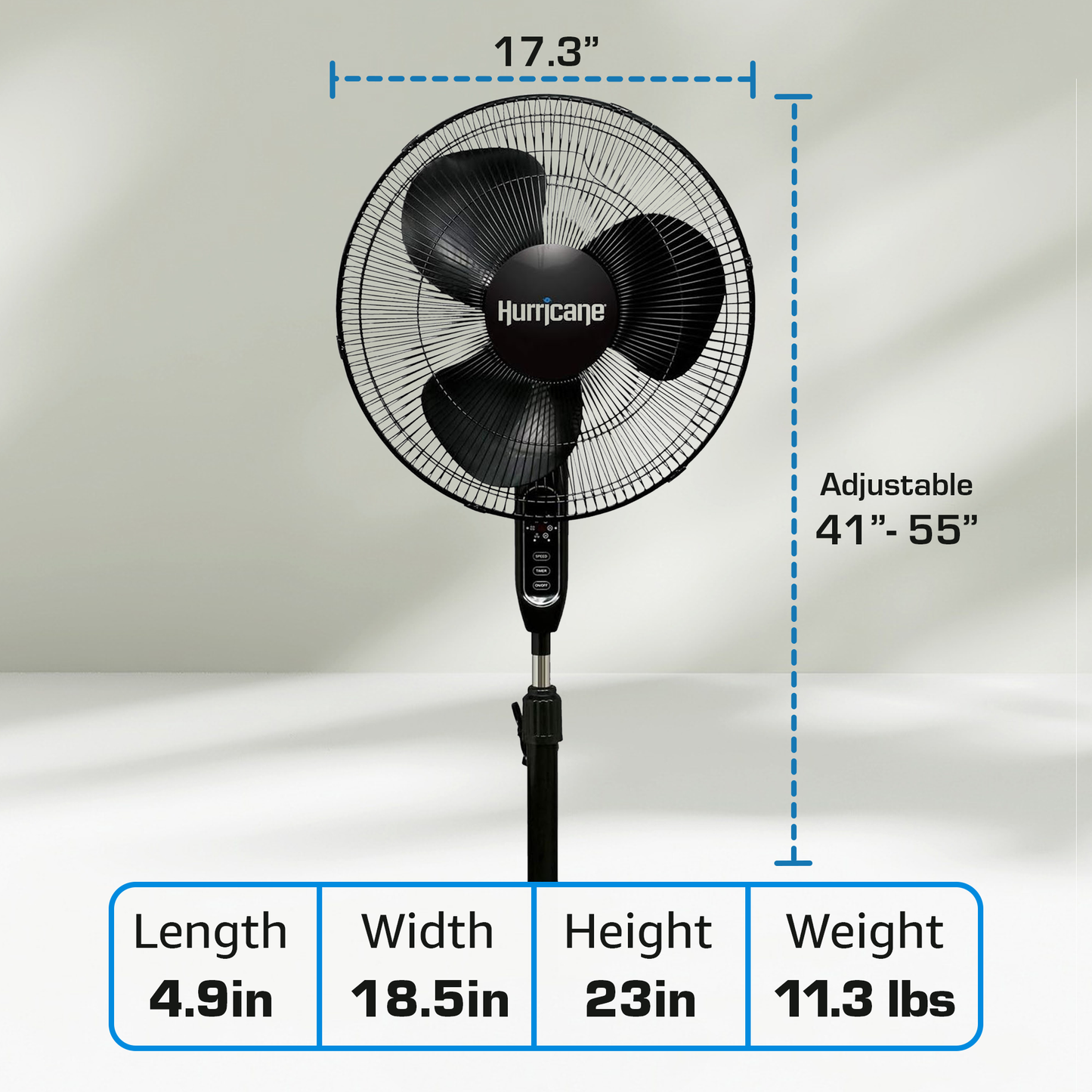 Hurricane Supreme 16" 3 Speed Oscillating Stand Pedestal Fan with Remote, Black