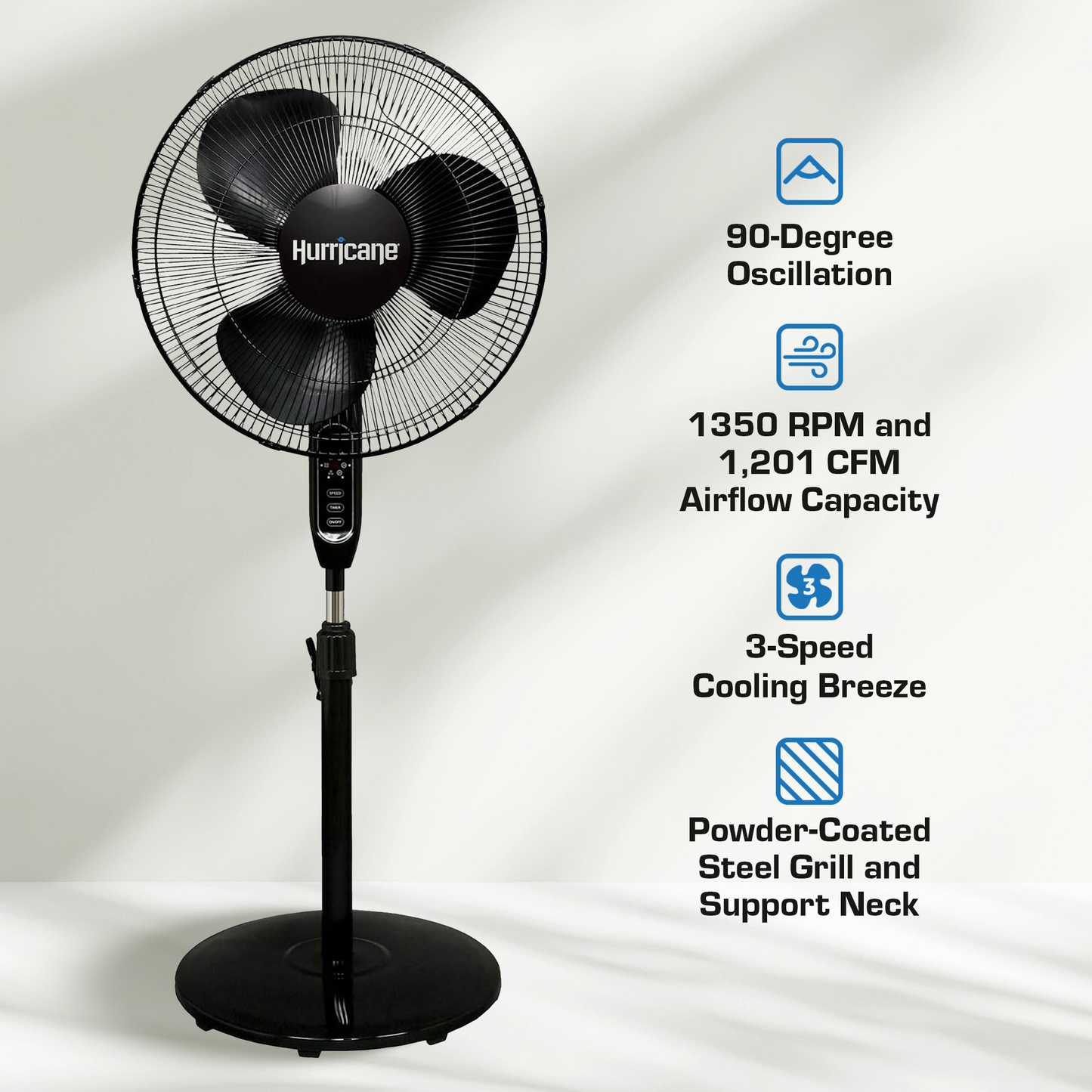 Hurricane Supreme 16" 3 Speed Oscillating Stand Pedestal Fan with Remote, Black