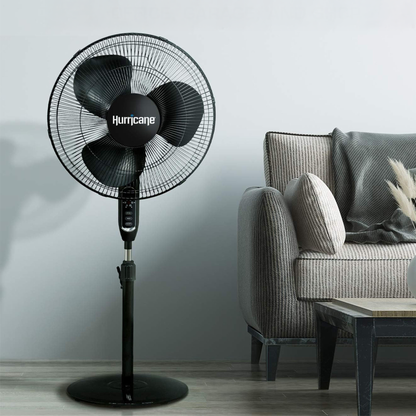 Hurricane Supreme 16" 3 Speed Oscillating Stand Pedestal Fan with Remote, Black