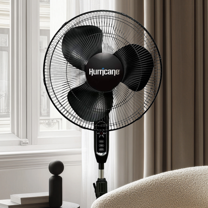 Hurricane Supreme 16" 3 Speed Oscillating Stand Pedestal Fan with Remote, Black