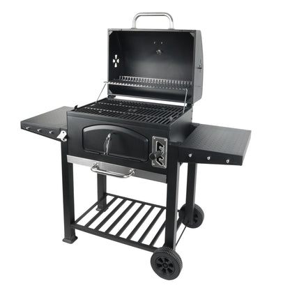 Grill Boss 24 Inch Charcoal BBQ Grill, Side Shelves, Built In Thermometer, Black