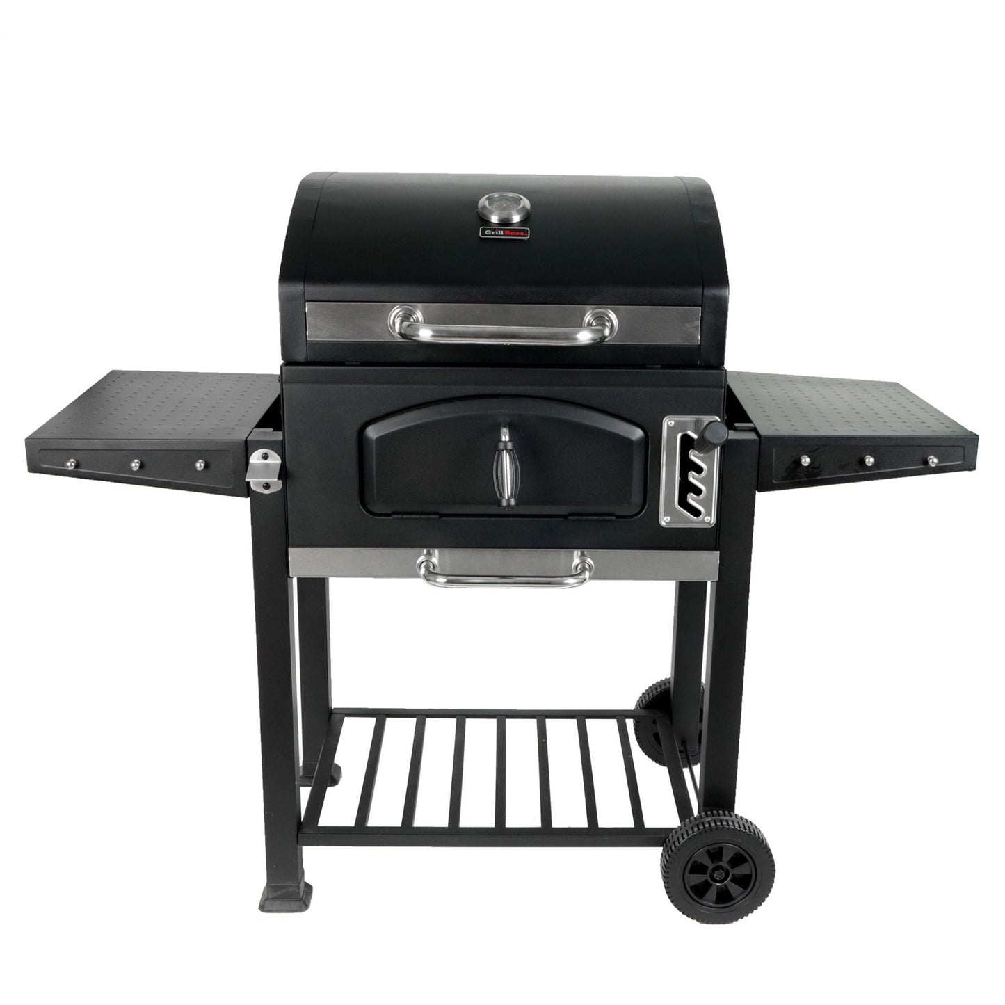 Grill Boss 24 Inch Charcoal BBQ Grill, Side Shelves, Built In Thermometer, Black