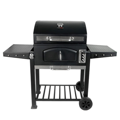 Grill Boss 24 Inch Charcoal BBQ Grill, Side Shelves, Built In Thermometer, Black