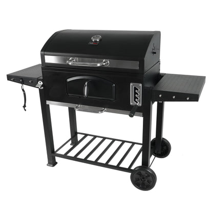 Grill Boss 32 Inch Charcoal BBQ Grill, Side Shelves, Built In Thermometer, Black